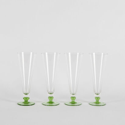A Collection Of Four French Green Stemmed Cocktail Glasses