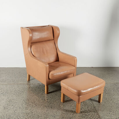 A Borge Mogensen Style Wing-Back Armchair And Ottoman By Skalma Of Denmark