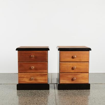 A Pair Of Black And Rimu Bedside Tables