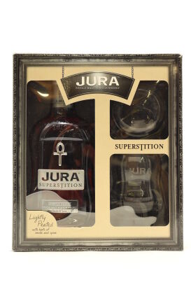 (1) Isle of Jura Distillery Superstition Lightly Peated Single Malt Scotch Whisky with Glasses, 43% ABV