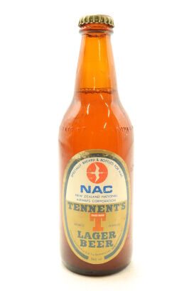 (1) Tennent's Lager Beer, 340ml (Specially Brewed for New Zealand National Airways Corporation Pre-1978)