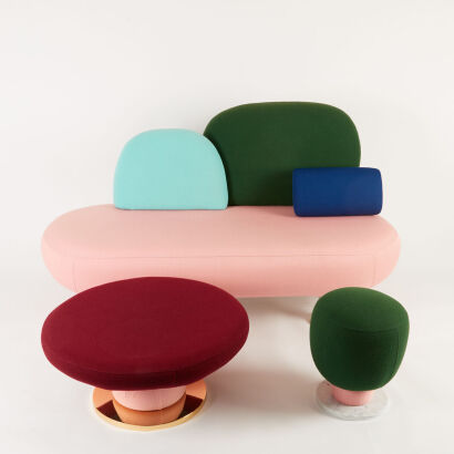 A Rare Collection Of Toadstool Puffs Table And Sofa Bench By Masquespacio For Missana