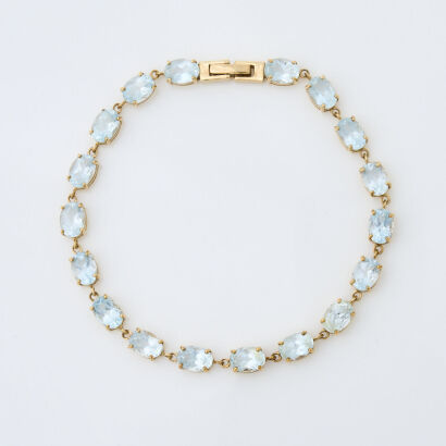 9ct Yellow Gold, 9.00ct, Oval Mixed Cut Aquamarine Bracelet