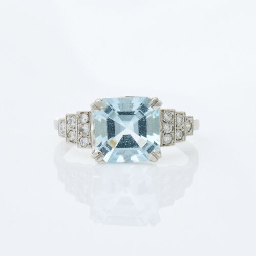 Platinum, Art Deco Style, 2.57ct Aquamarine and Diamond Ring