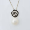 18ct White Gold, .43ct Diamond Flower and Pearl Pendant