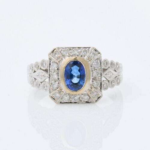 18ct White Gold, 1.00ct Sapphire and Diamond Ring.