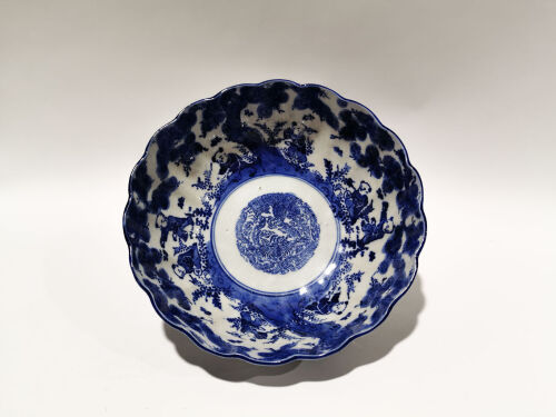 A Chinese Blue and White Figural Big Bowl