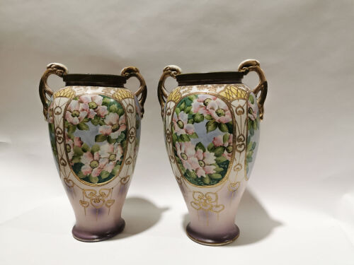 A Pair of Japanese Satsuma Handled Vase