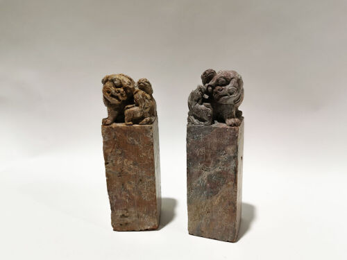 A Pair of Chinese Soapstone Lion Seals