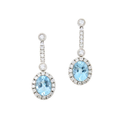 18ct White Gold, 2.40ct Aquamarine and .90ct Diamond Earrings