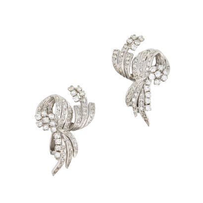 Platinum, Vintage, 2.50ct Diamond Spray Clip-on Earrings
