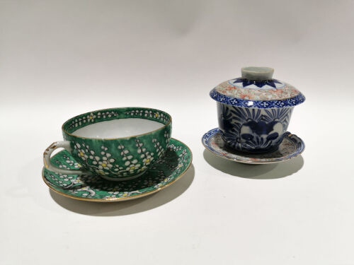 Two Sets of Early 20th Century Chinese Blue and White and Famille-Rose Teacups