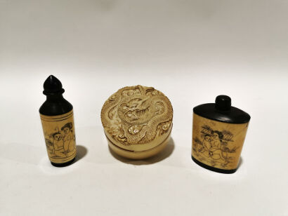 Two Bone Snuff Bottles and An Ivory Box