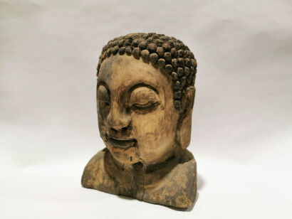 A Chinese Big Wood Buddha Head