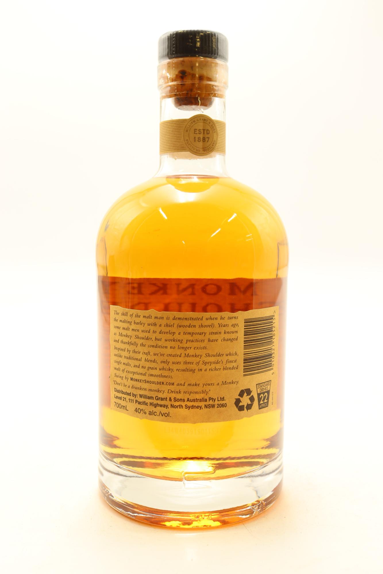 1) Monkey Shoulder Batch 27 Blended Scotch Whisky, 40% ABV