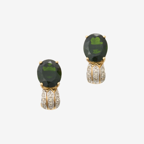14ct Yellow Gold, Green Tourmaline and Diamond Earrings