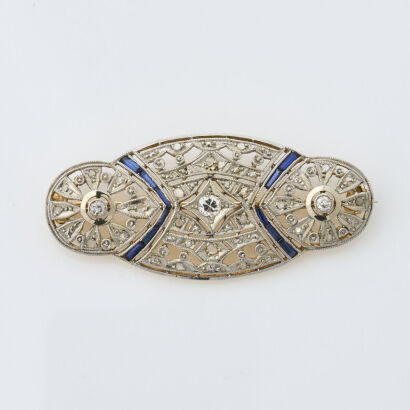 Platinum and 18ct Yellow Gold, Art Deco, .18ct Diamond and .14ct Synthetic Sapphire Brooch