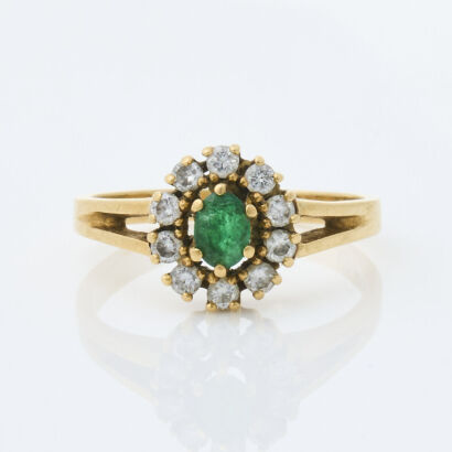 18ct Yellow Gold Emerald and Diamond Cluster Ring