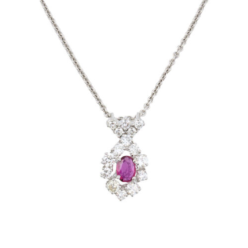 14ct White Gold, .35ct Ruby and .92ct Diamond Pendant on 18ct Cable Chain