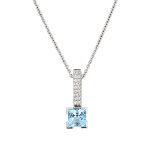 18ct White Gold, 2.60ct Aquamarine and .60ct Diamond Pendant on 18ct Chain