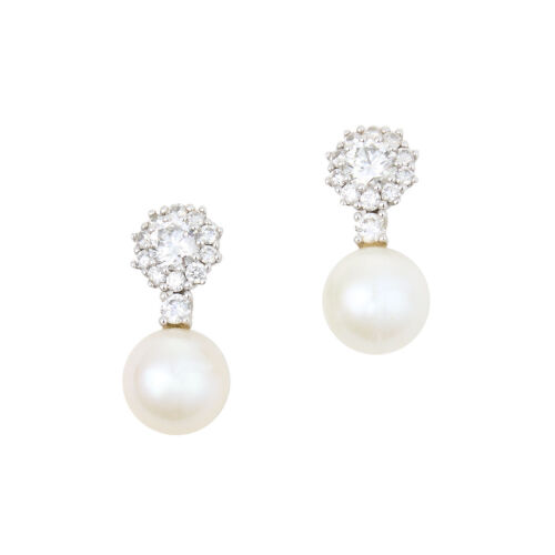 18ct White Gold, 8.6mm Pearl and 1.00ct Diamond Cluster Earrings