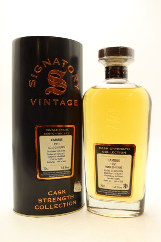 (1) Cambus 1991 Signatory Vintage 20 Year Old Cask Strength Single Malt Scotch Whisky, 54.3% ABV