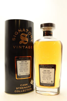 (1) Jura 1989 Signatory Vintage 23 Year Old Cask Strength Heavily Peated Single Malt Scotch Whisky, 56.5% ABV