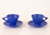 A Pair of Steiner Ceramics Deco Cups and Saucers in Klein Blue