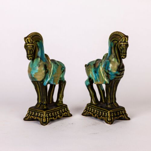 A Pair of Green Ceramic Tang Horses