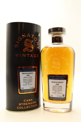 (1) Bruichladdich 1990 Signatory Vintage 23 Year Old Cask Strength Single Malt Scotch Whisky, 51.4% ABV