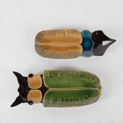 A Pair Of Mid-Century Ceramic Beetle Wall Hangings