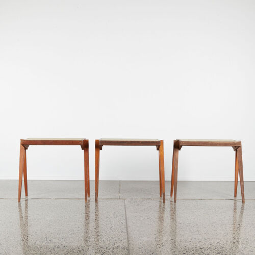 A Set Three Stacking Mid-Century Compase Leg Tables