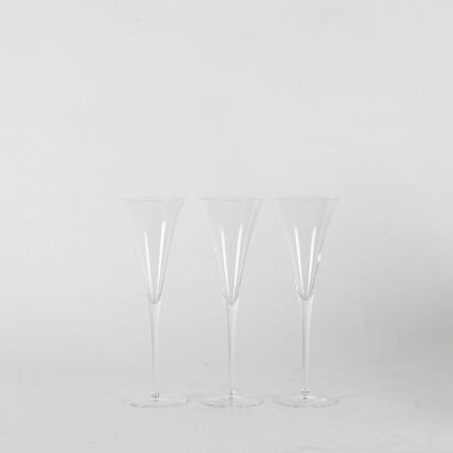 A Set Of Three Modern Chrystal Champagne Flutes