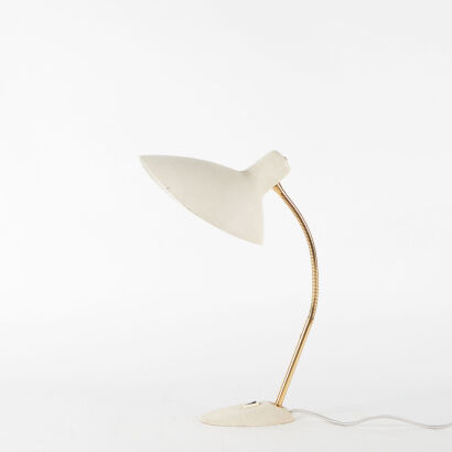 A Mid-Century German Gooseneck Lamp With Cream Enamel And Brass