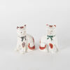 A Pair Of Staffordshire Porcelain White Red Cats Green Bow