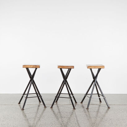 A Set Of Three Vintage Industrial Stools