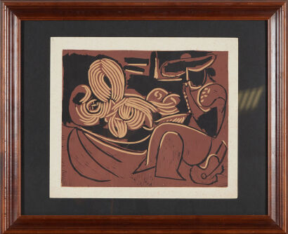 PABLO PICASSO The Reclining Picador Lino Cut