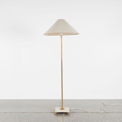 A Marble And Brass Brutalist Floor Lamp