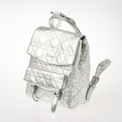 Christian Dior Silver Cannage Quilted Stardust Backpack