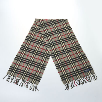 Burberry, 100% Cashmere Grey Checker Scarf