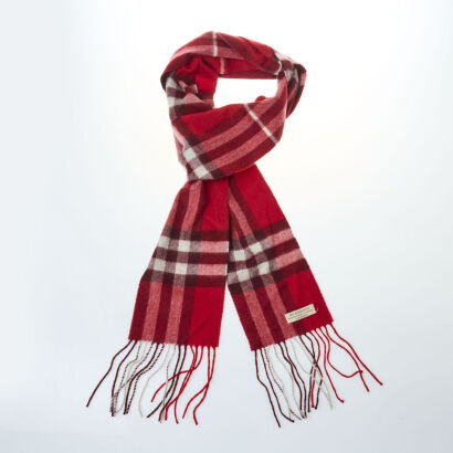 Burberry Red Checker 100% Cashmere Scarf