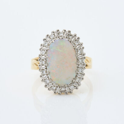 18ct Yellow Gold, 3.30ct Opal and .32ct Diamond Ring