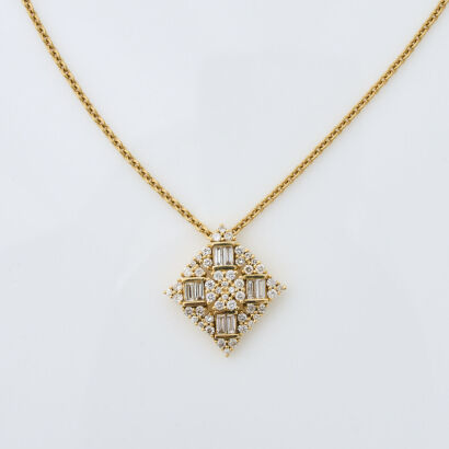 18ct Yellow Gold, Modern, .80ct Diamond Pendant Necklace