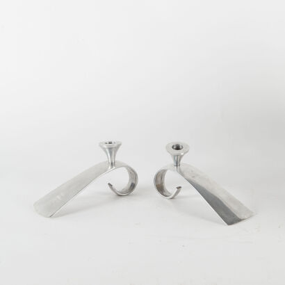 A Pair Of Modern Design Aluminium Candle Holders