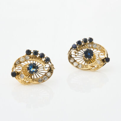 14ct Yellow Gold, Sapphire and Diamond Earrings