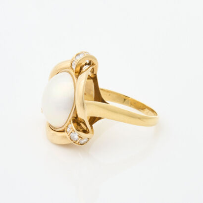 18ct Yellow Gold, Mabe Pearl and .54ct Diamond Ring