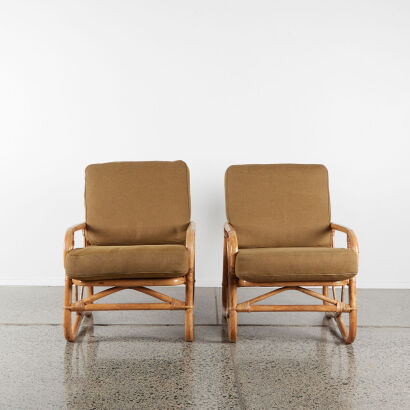 A Pair Of Vintage Mid-Century Rattan Pretzel Chairs With New Upholstery