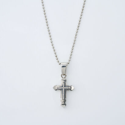 Stainless Steel Black & Blue NY, Cross .10ct Diamond Necklace