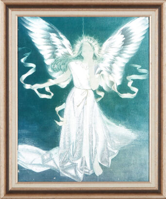 A Vintage Iridescent Print Of An Angel