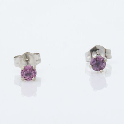 14ct White Gold, Round 3.3mm Pink Sapphire Stud Earrings